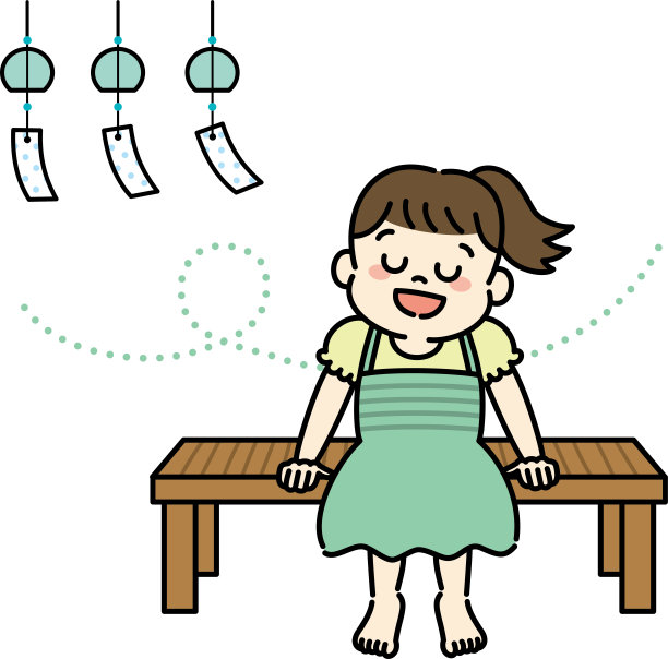 女孩听着日本传统风铃的声音的插图图片下载