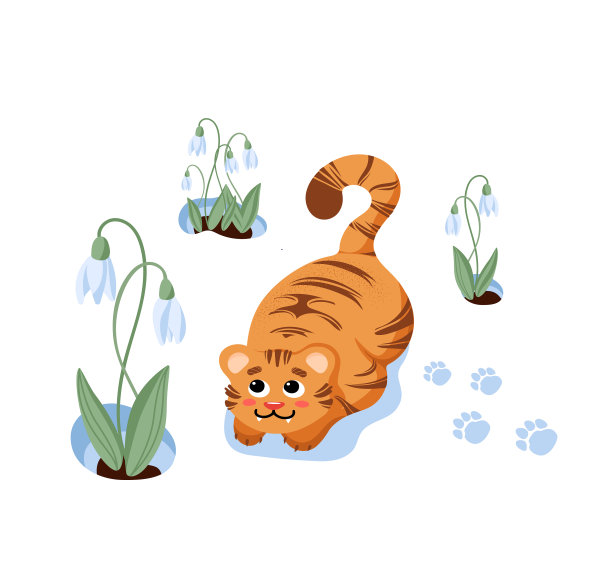 可爱的春老虎幼崽玩耍图片下载