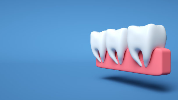 健康的牙齿在粉红色的牙龈。牙齿健康概念- 3D插图图片下载