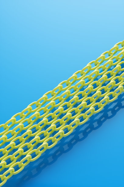 蓝色背景上黄色链子的波普艺术。3 d渲染插图。图片下载