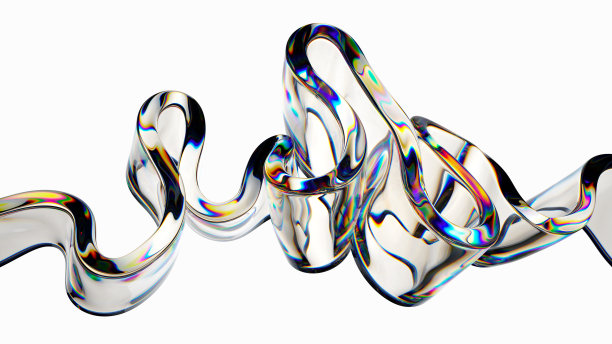 3d渲染，抽象墙纸，曲线玻璃形状孤立在白色背景。宏观设计元素图片下载