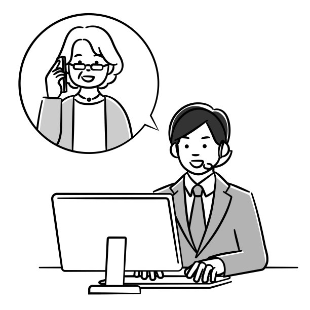 单色插图，一名接线员正在与一名高级女性通话图片下载