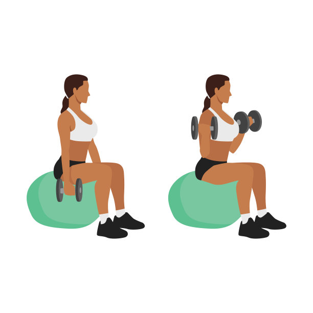 瑞士球二头肌卷曲与哑铃图片下载