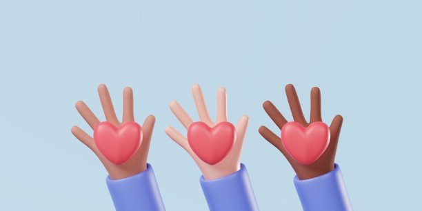 3D渲染多元化手捧红心形状。黑人的生命很重要，平等观念图片下载