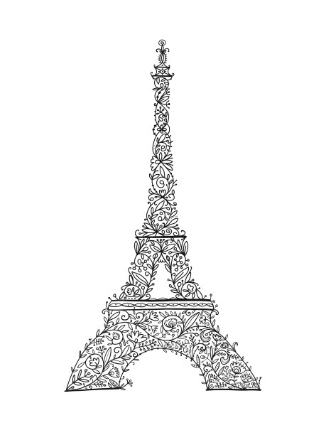 风格化的埃菲尔铁塔在巴黎花卉地标图片下载