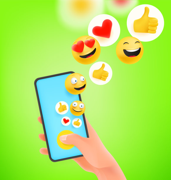 男人在智能手机上按下社交按钮图片下载