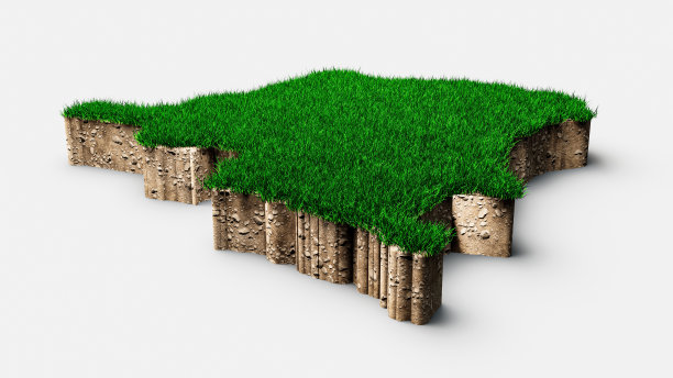 刚果地图土壤土地地质横截面与绿草和岩石地面纹理3d插图图片下载