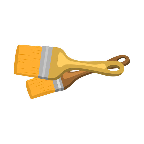 两个油漆刷在平面风格绘画图片下载