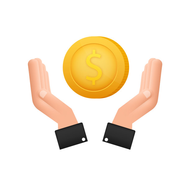 3d图标与黄金手与美元硬币图片下载