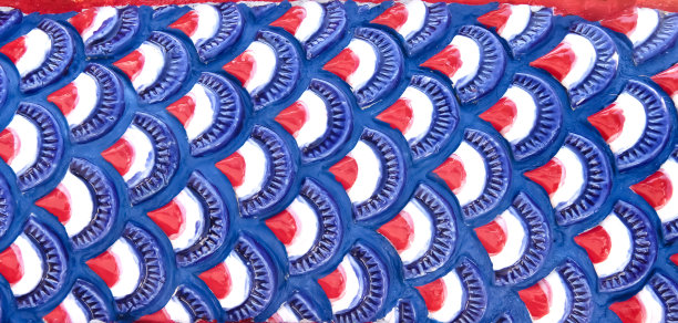 天宫蛇鳞皮的无缝图案为深蓝色红白背景图片下载