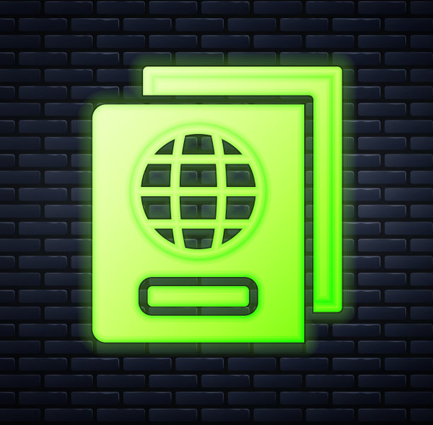 发光的霓虹灯护照与生物识别数据图标图片下载