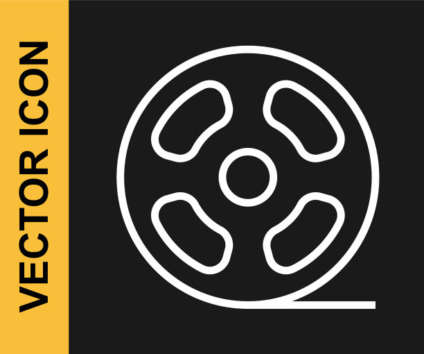 白线胶片卷轴图标孤立在黑色上图片下载