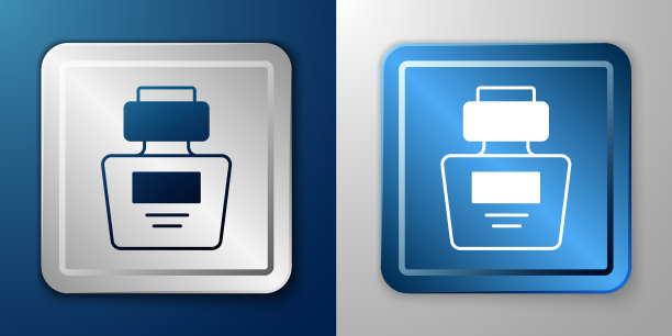 白色香水图标孤立在蓝色和灰色上图片下载