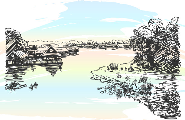 东南亚河流景观小品图片下载