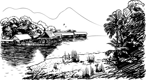 东南亚河流景观小品图片下载