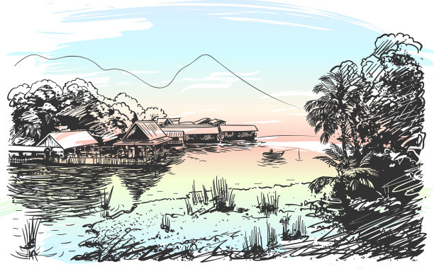 东南亚河流景观小品图片下载