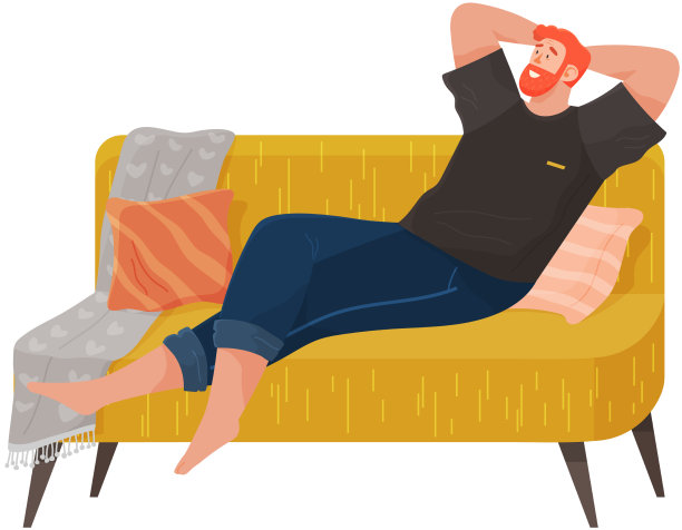 男子躺在沙发上的公寓快乐的年轻人图片下载