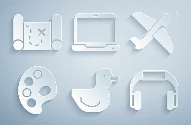 设置橡皮鸭玩具飞机调色板耳机图片下载