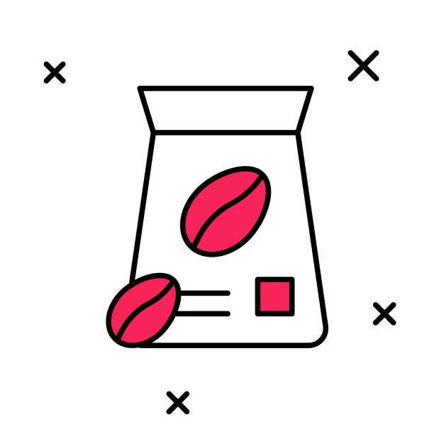 填充轮廓袋咖啡豆图标孤立图片下载