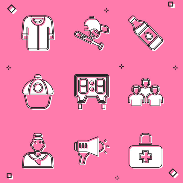 把棒球t恤球棒和球帽瓶子固定在一起图片下载