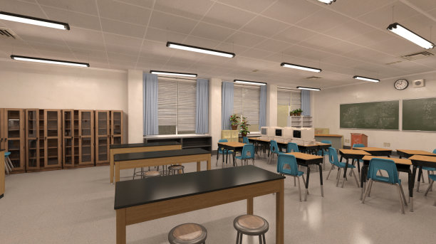 学校的教室里没有学生和老师的3d插图图片下载