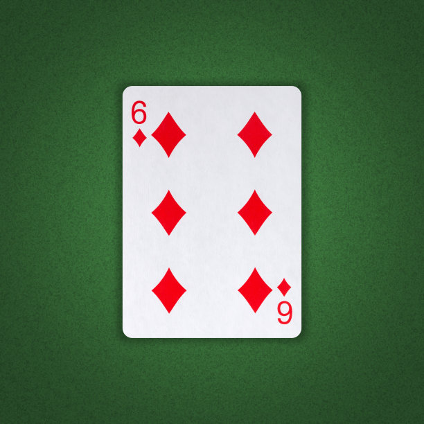 方块六，绿牌背景。赌博。玩扑克牌。图片下载