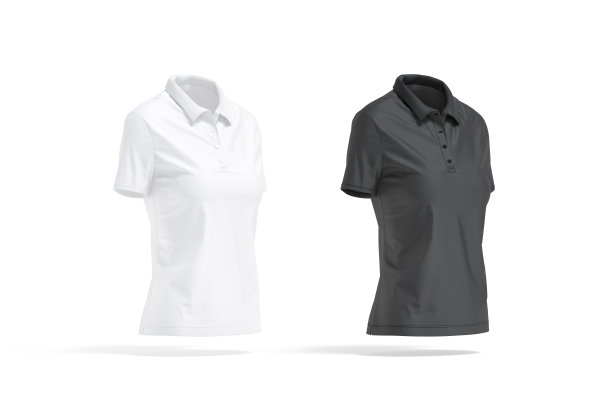 空白黑色和白色妇女polo衫模型，侧视图图片下载