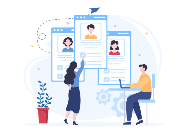 职业介绍所为招聘或安置工作服务，有技能和经验的职业劳动者在平面卡通插图图片下载