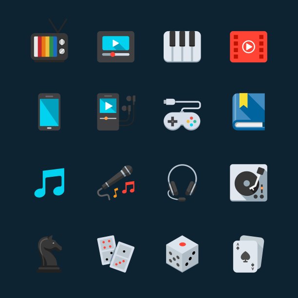 娱乐和媒体图标与黑色背景图片下载