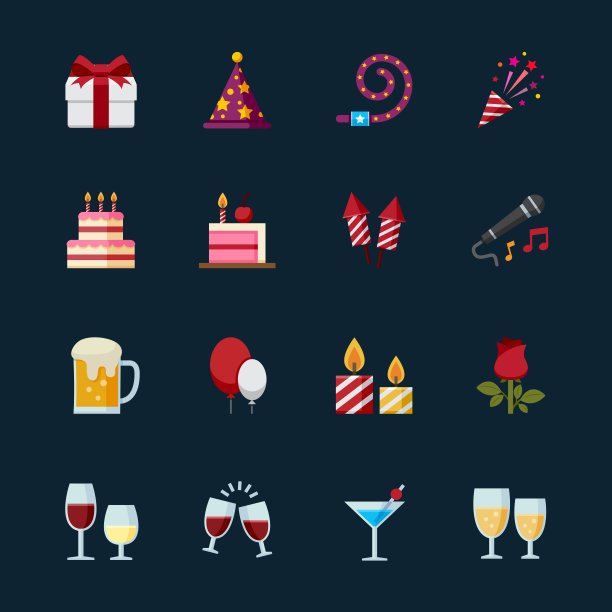 聚会和庆祝图标与黑色背景图片下载