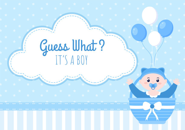 出生照片是一个男孩的婴儿形象和蓝色背景卡通插图的贺卡或招牌图片下载
