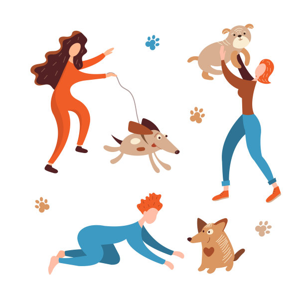 女孩们和他们的宠物玩耍，和狗嬉戏图片下载