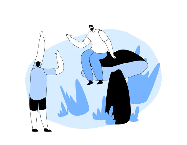 巨型真菌里的小人，在森林里散步的快乐的人们，秋季活动概念。人物在秋天度过时光图片下载