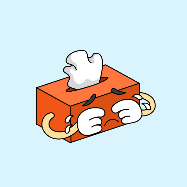 纸巾盒悲伤哭泣捂脸用手老派复古风格的卡通矢量插图图片下载