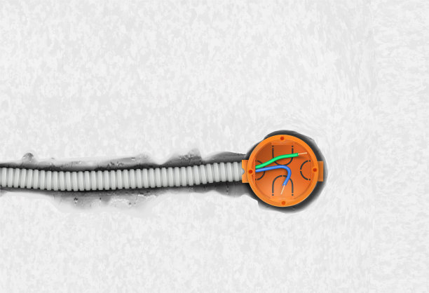 电线在波纹管和安装盒内为插座。矢量图图片下载