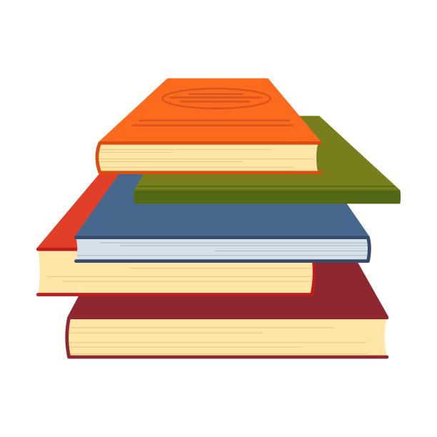 用于学习的横向书籍堆。卡通纸笔记本矢量插图的书与书签，教科书从图书馆图片下载