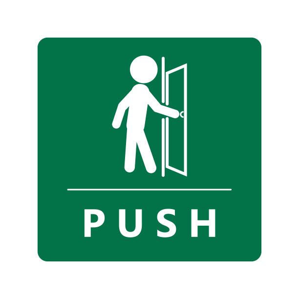 推开绿色方形标志门。标签不干胶设计插图的人打开和关闭大门图片下载