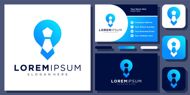 找到工作领带位置大头针地图招聘人员工人矢量标志设计与名片图片下载