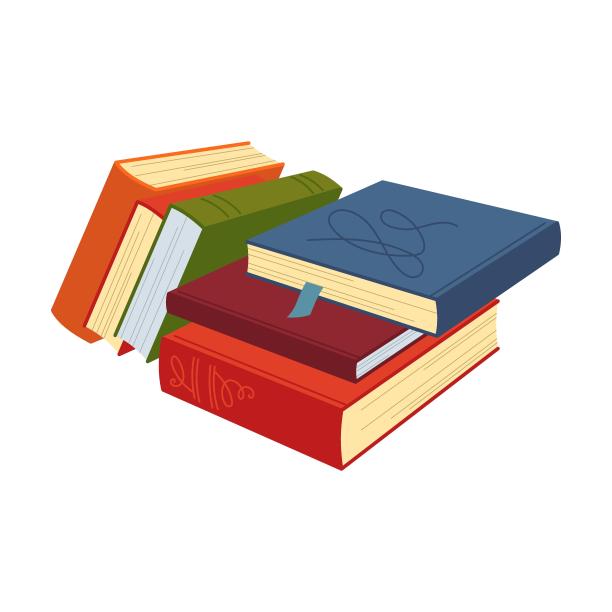一堆合着的书用来学习。卡通纸笔记本矢量插图的书与书签，教科书从图书馆图片下载