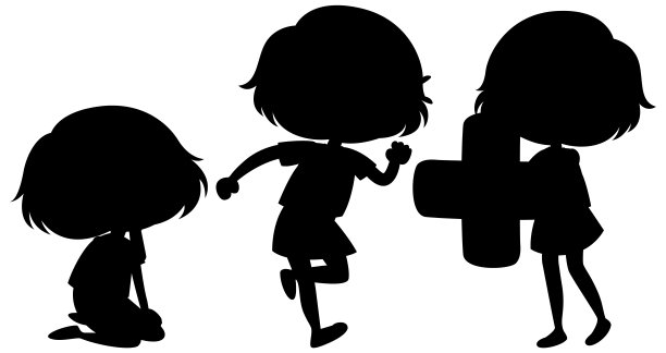 一组儿童剪影卡通人物图片下载