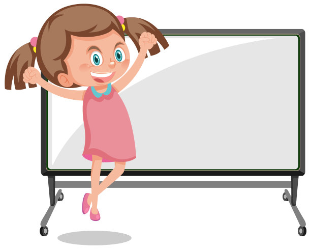 可爱的女孩拿着卡通风格的白板图片下载