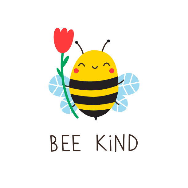 可爱的蜜蜂带着花和字母。矢量图图片下载