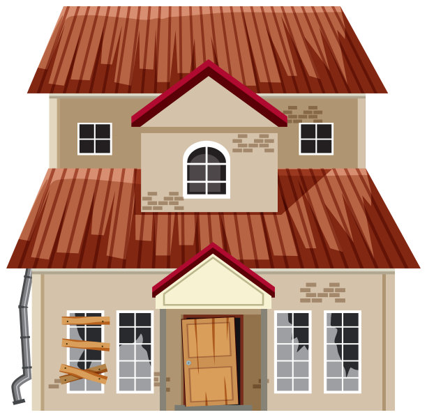 白色背景上的废弃房屋图片下载