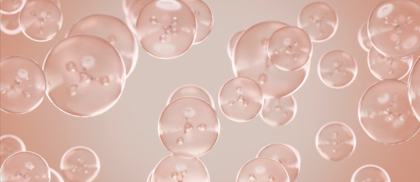 现代分子胶原蛋白血清维他命护肤概念横幅背景壁纸3D渲染图片下载