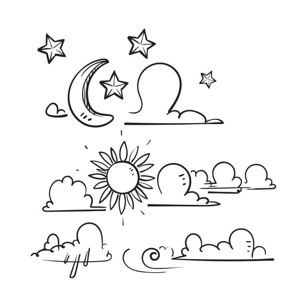 手绘涂鸦云月亮和太阳图片下载