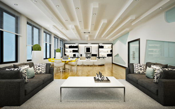 现代工作办公室的3d渲染图片下载