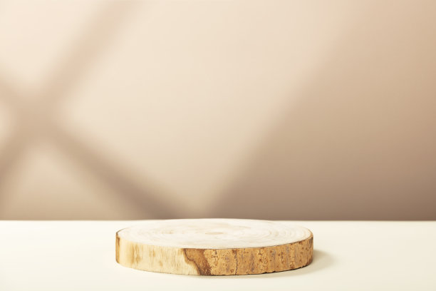 粉彩背景的圆柱形木质裙台。3 d渲染。最小的概念图片下载