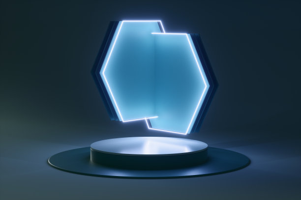 抽象裙台从霓虹未来六边形。3 d渲染插图。图片下载