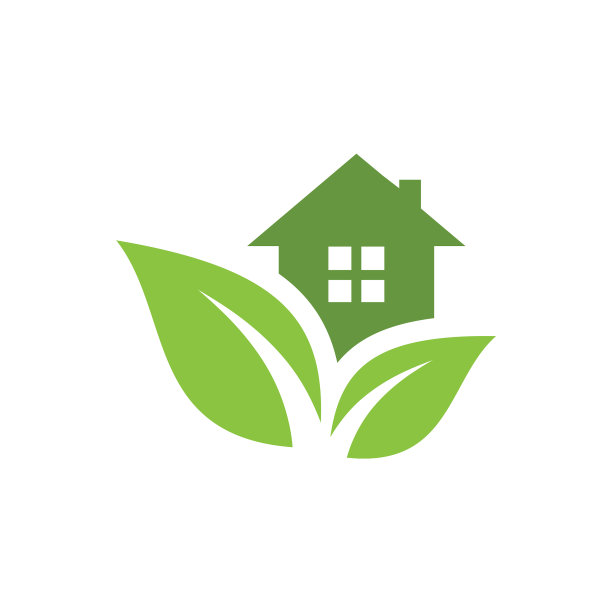 绿色的房子与叶子标志图标图片下载