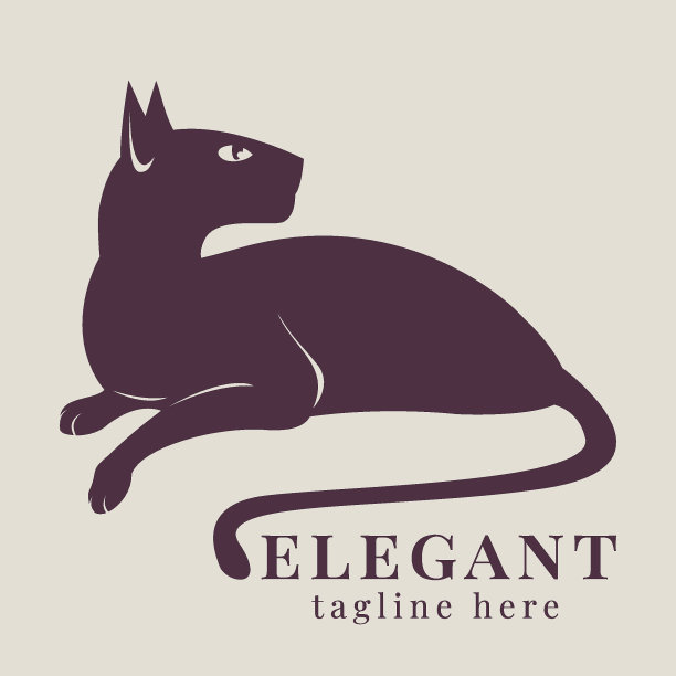 优雅的猫的标志。一只躺着的猫的剪影图片下载